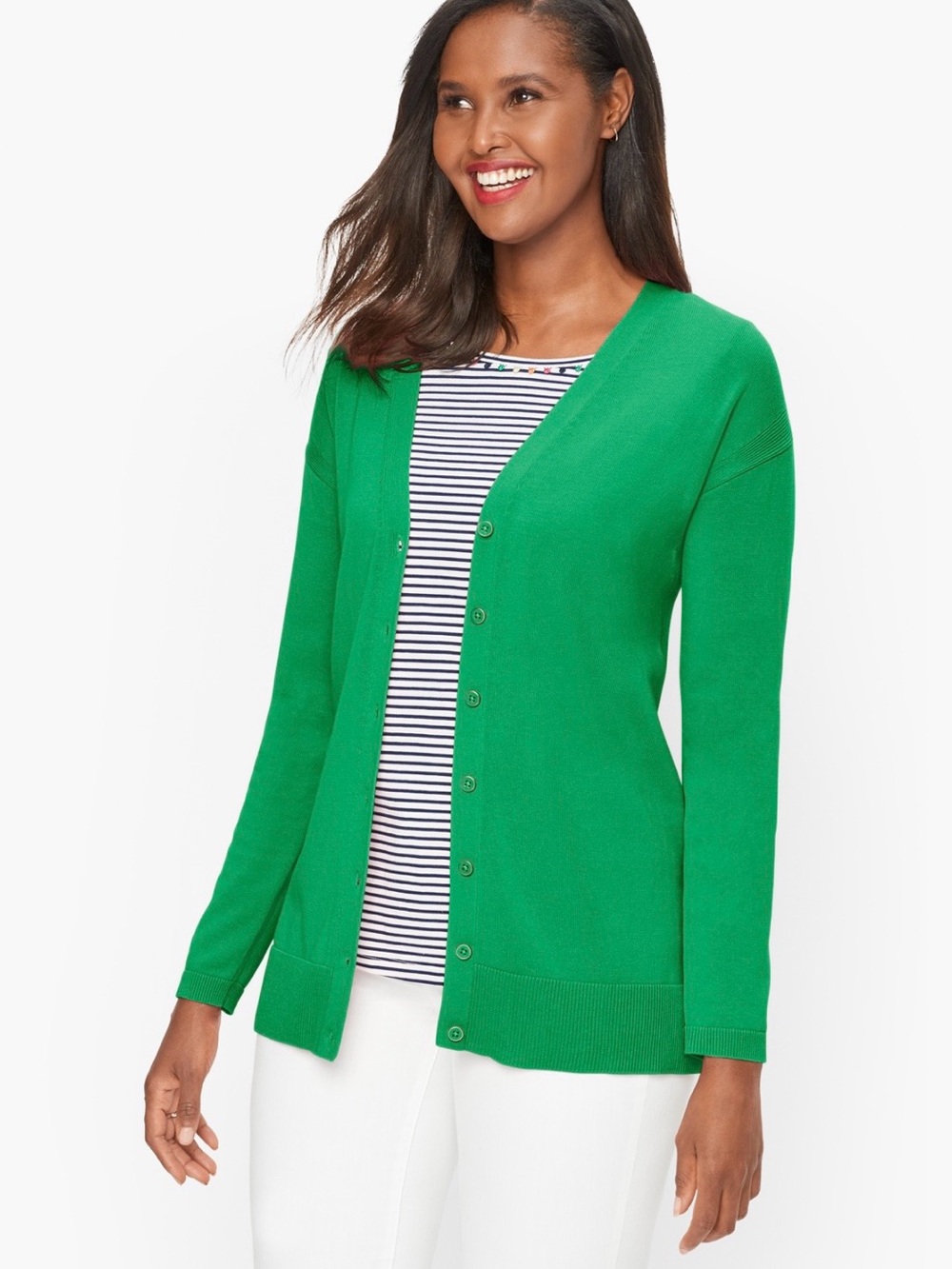Talbots Green V-Neck Girlfriend Cardigan Sweater